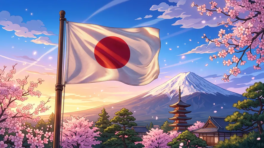 Japanese Flag With Mount Fuji