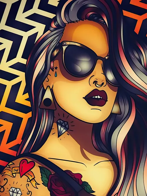 Tattooed girl drawing