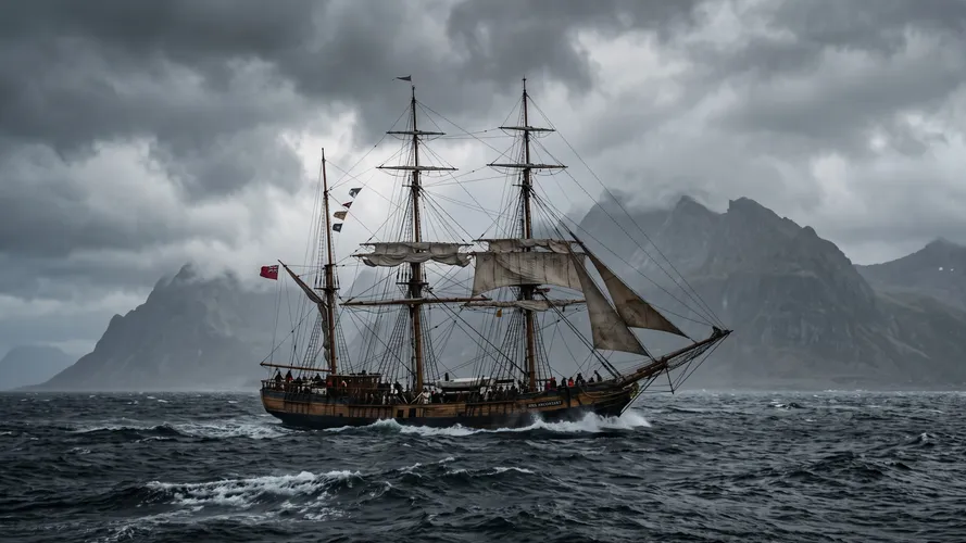 Historic Tall Ship Sailing Rough Seas