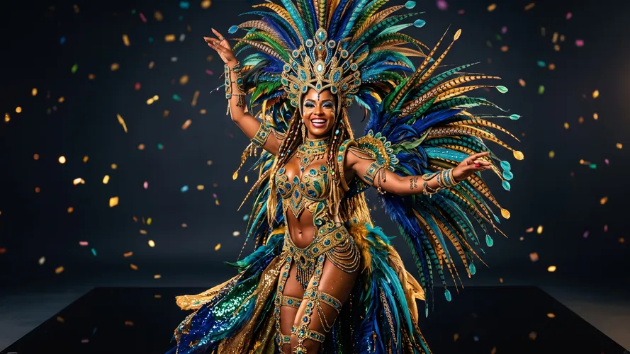 Vibrant Carnival Dancer in Feathers