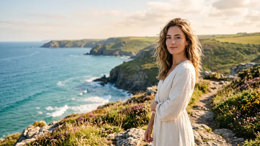 Woman Enjoying Coastal Landscape View