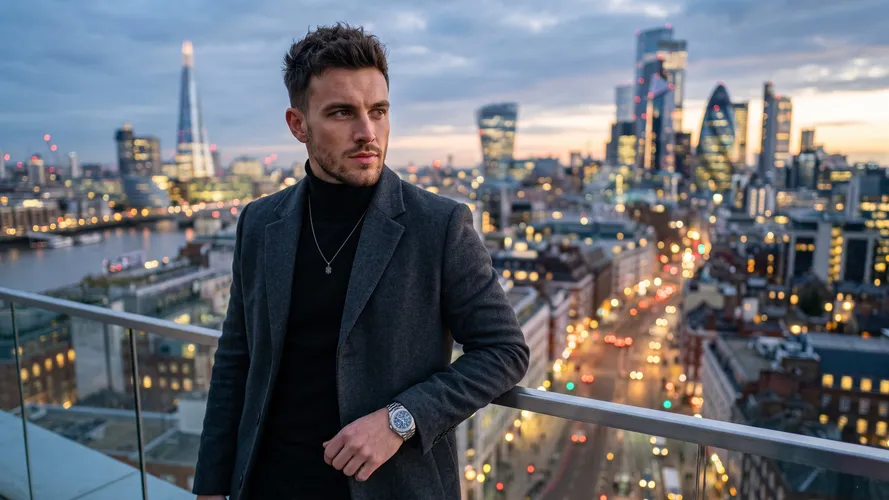 Stylish Man Overlooking London Skyline