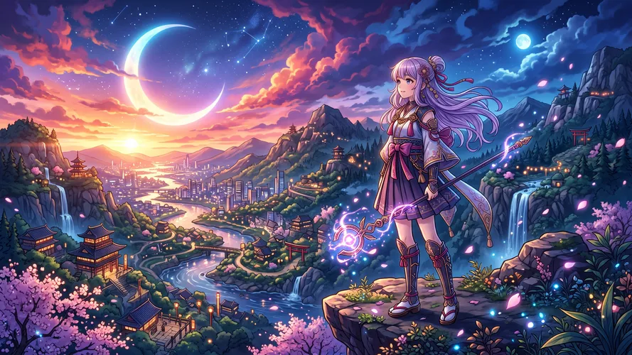 Anime Girl in Fantasy Valley