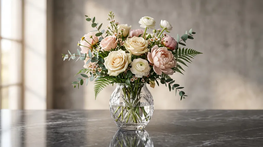 Elegant Rose Bouquet in Crystal Vase