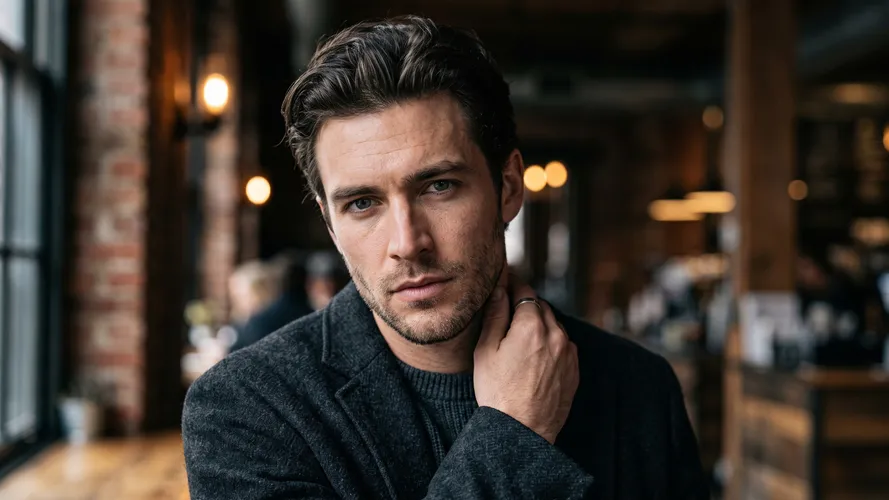Handsome Man in Cozy Cafe