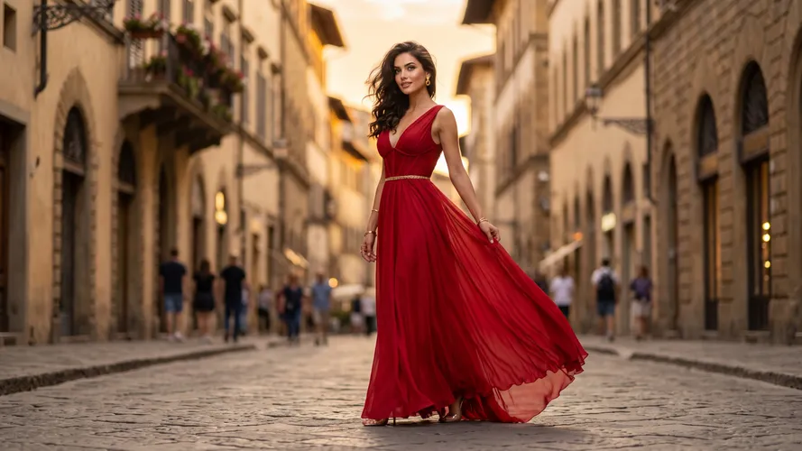 Elegant Woman in Red Dress