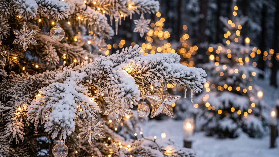 Snowy Christmas Tree With Lights