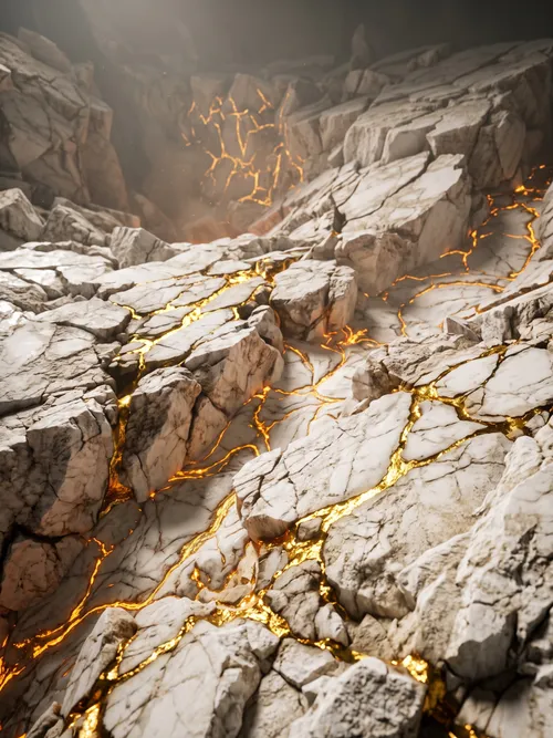 Glowing Lava in Rocky Canyon