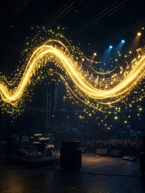 Golden Music Waves on Stage