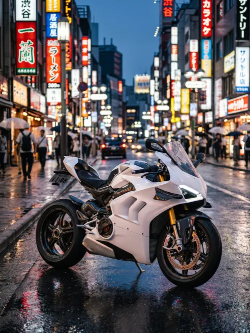 White Motorcycle in Tokyo Street