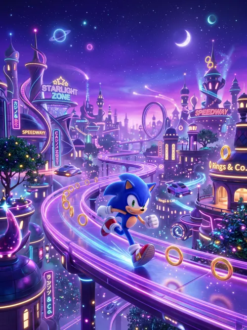 Sonic Running in Neon City