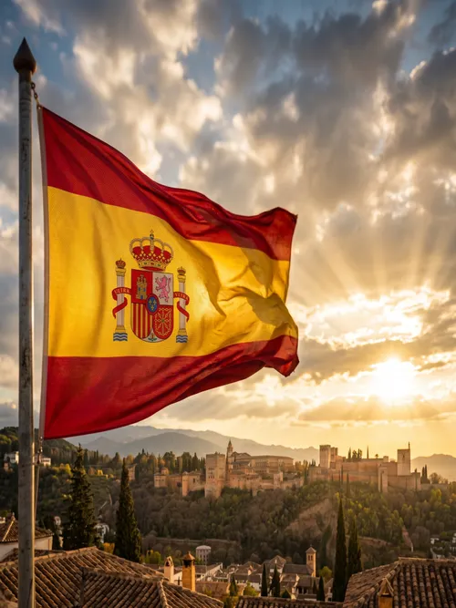 Spanish Flag Over Alhambra Palace