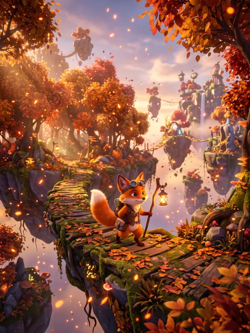 Adventurous Fox in Autumn Floating Islands