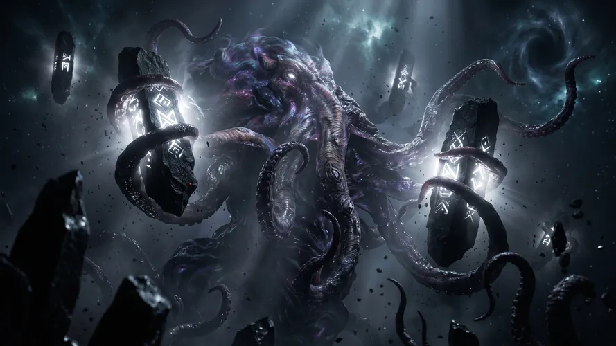 Cosmic Entity With Glowing Runes