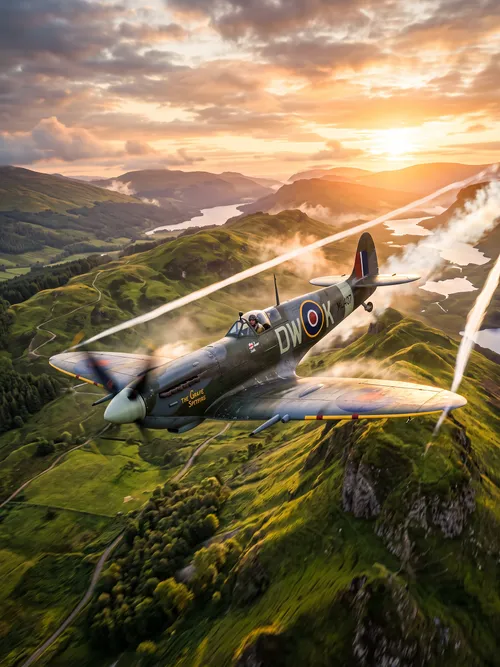 Vintage Fighter Plane Over Highlands
