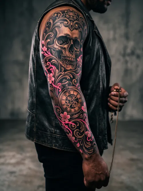 Skull and Pocket Watch Tattoo