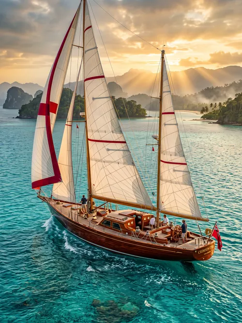 Classic Sailboat on Tropical Waters