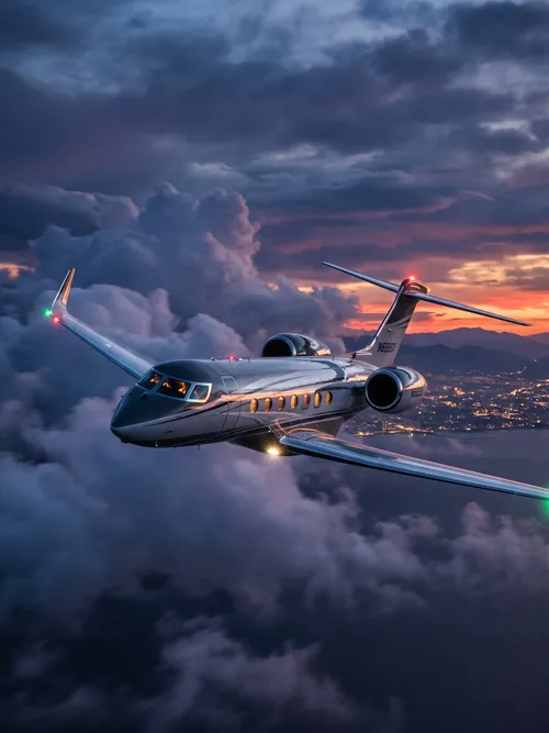Private Jet Flying Above Clouds