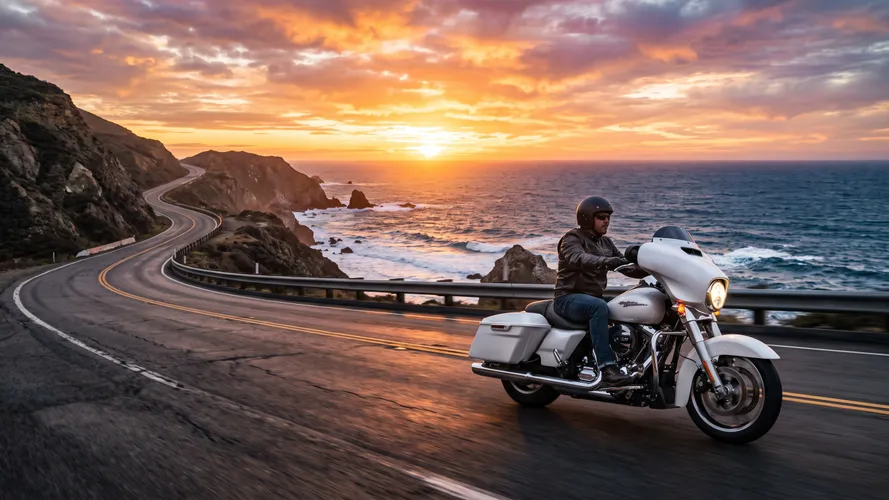 Motorcycle Rider on Coastal Highway