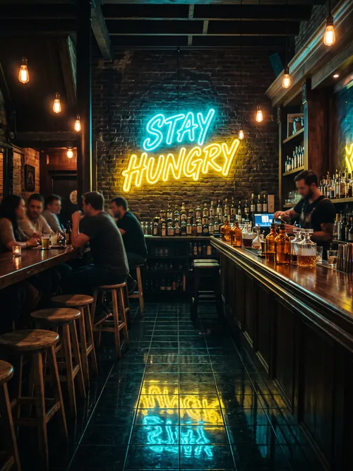 Stay Hungry Neon Bar Interior