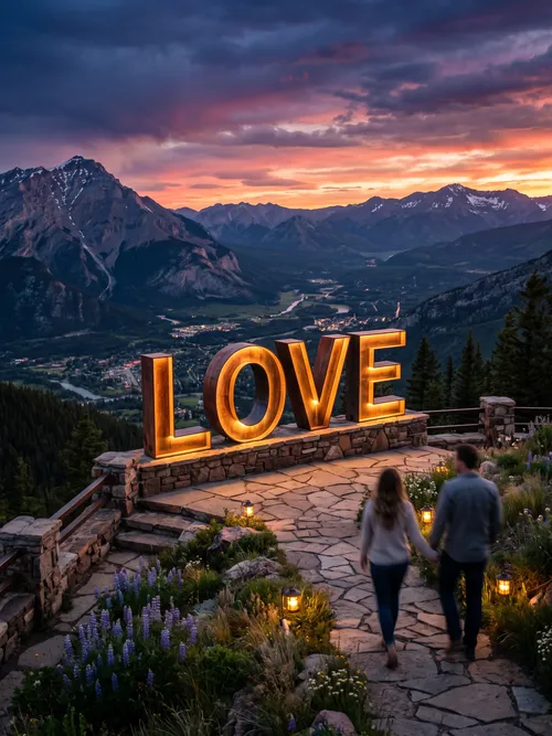 Romantic Mountain Sunset Love View