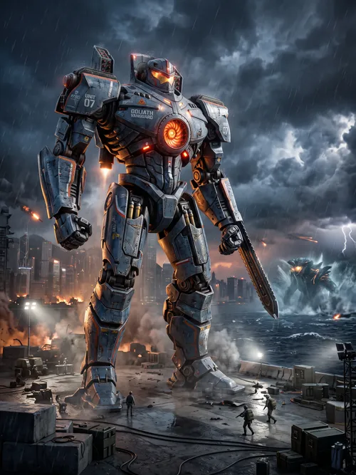 Giant Mecha Robot in Battle