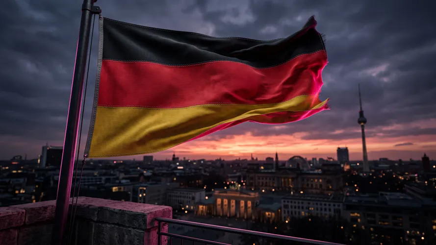 German Flag Over Berlin Skyline