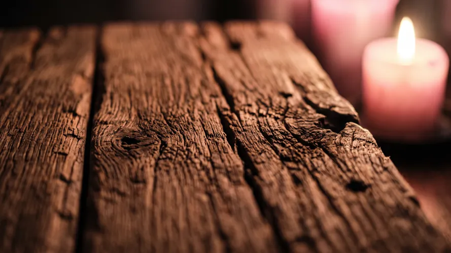 Rustic Wooden Table with Candle