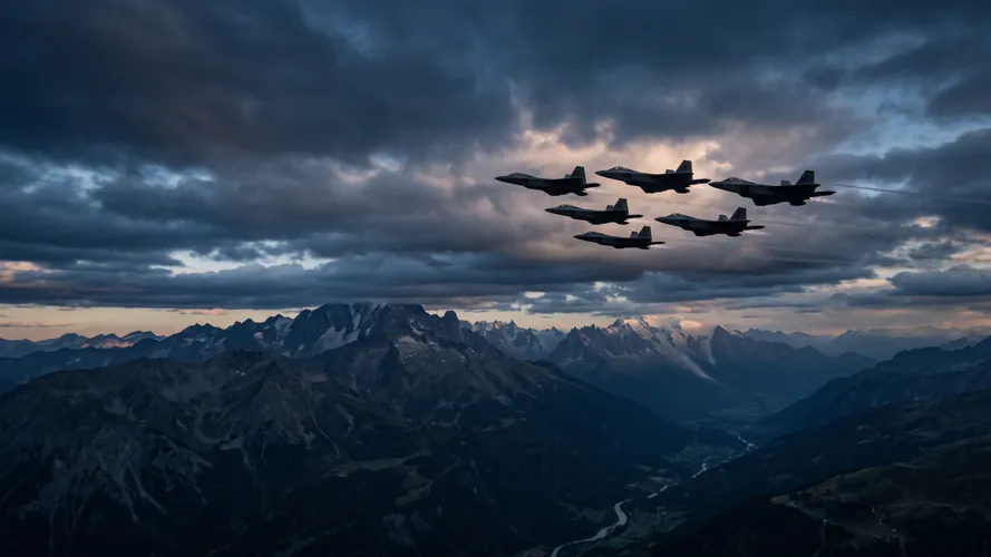 Jet Fighters Flying Over Mountains