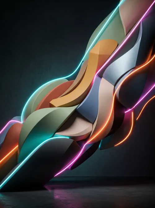Abstract Neon Wave 3D Art