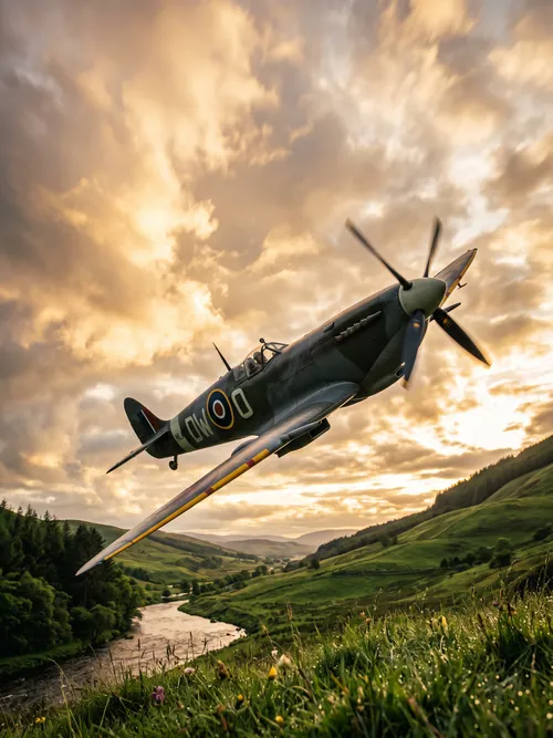 Vintage Fighter Plane in Flight