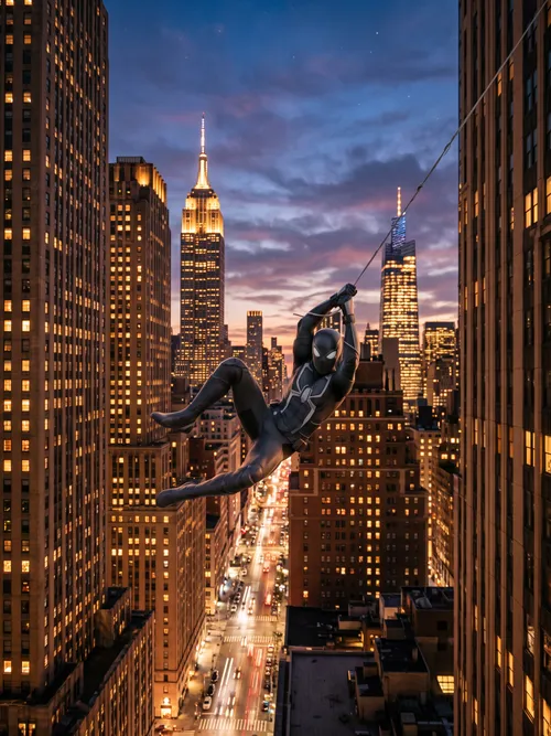 Spider-Man Swinging Through New York City