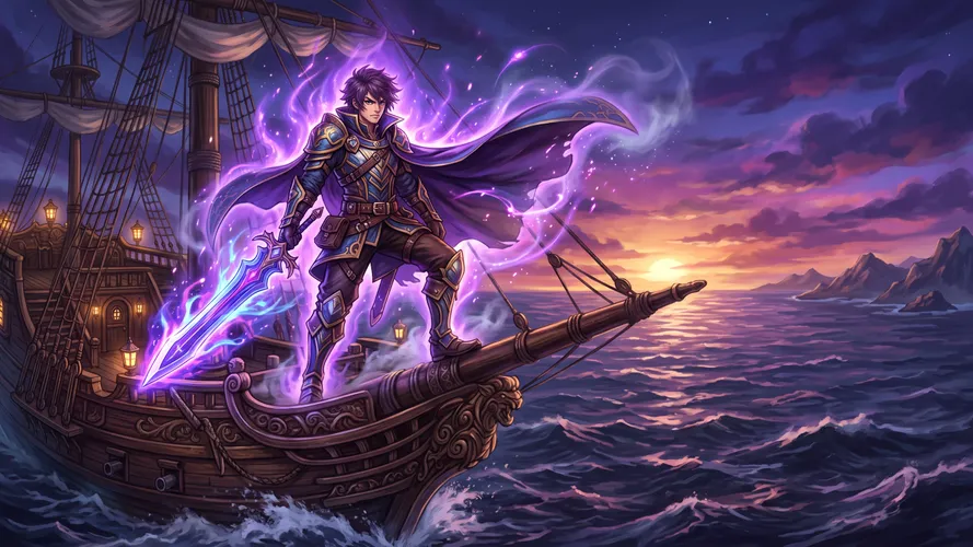 Warrior on Ship at Sunset
