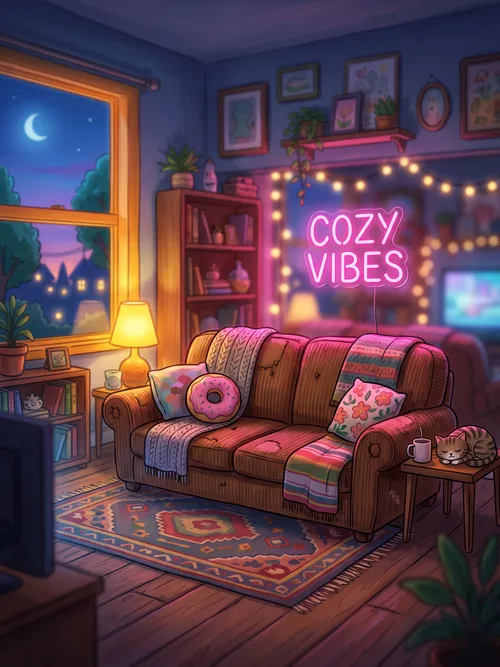 Cozy Living Room at Night
