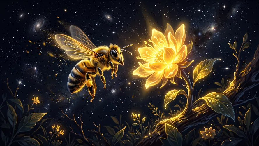 Glowing Bee and Cosmic Flower