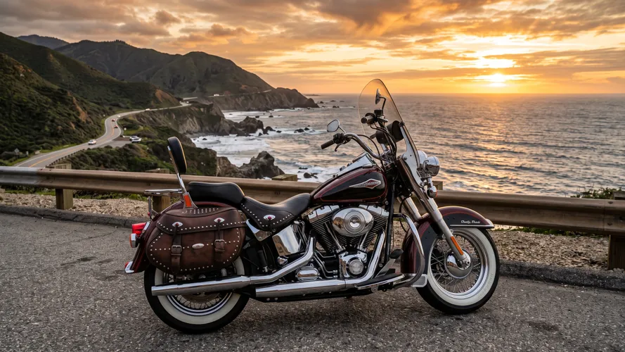 Classic Motorcycle by Ocean Sunset